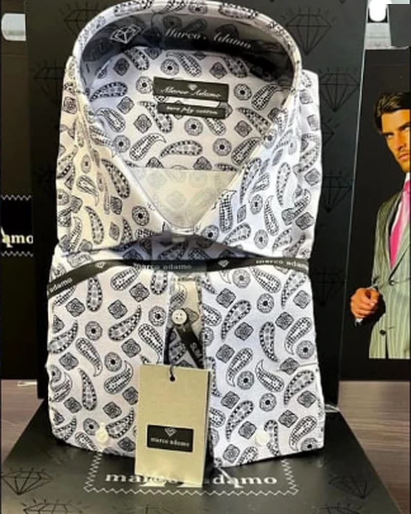 White Marco Adamo shirt with dark paisley pattern