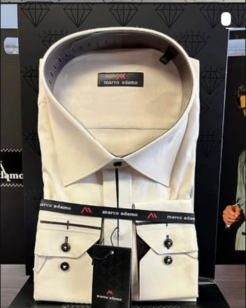 Ivory Marco Adamo shirt with dark contrast buttons