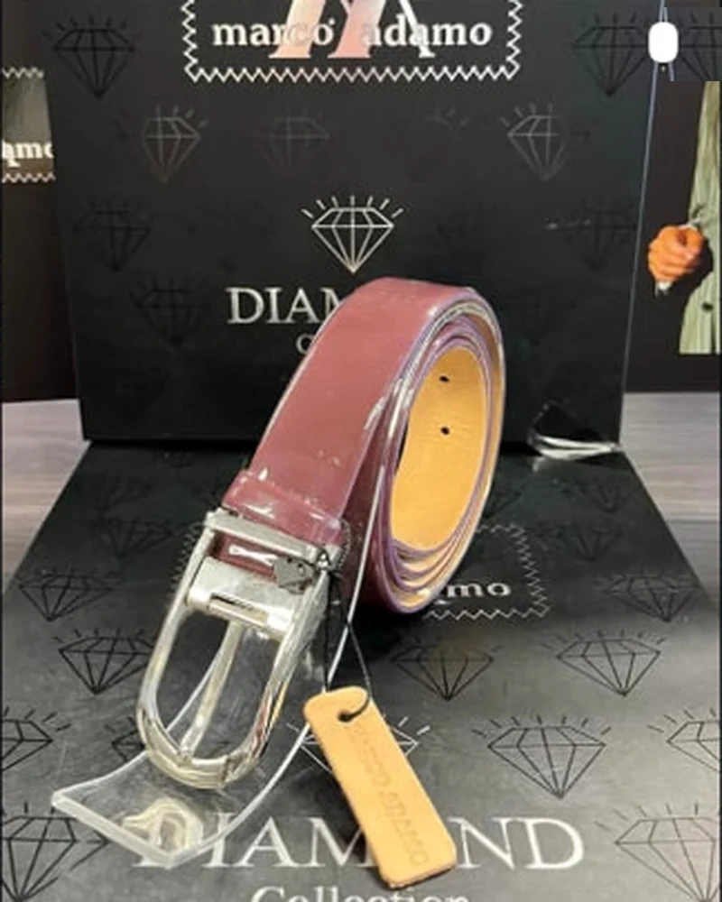 Classic burgundy leather belt with silver buckle