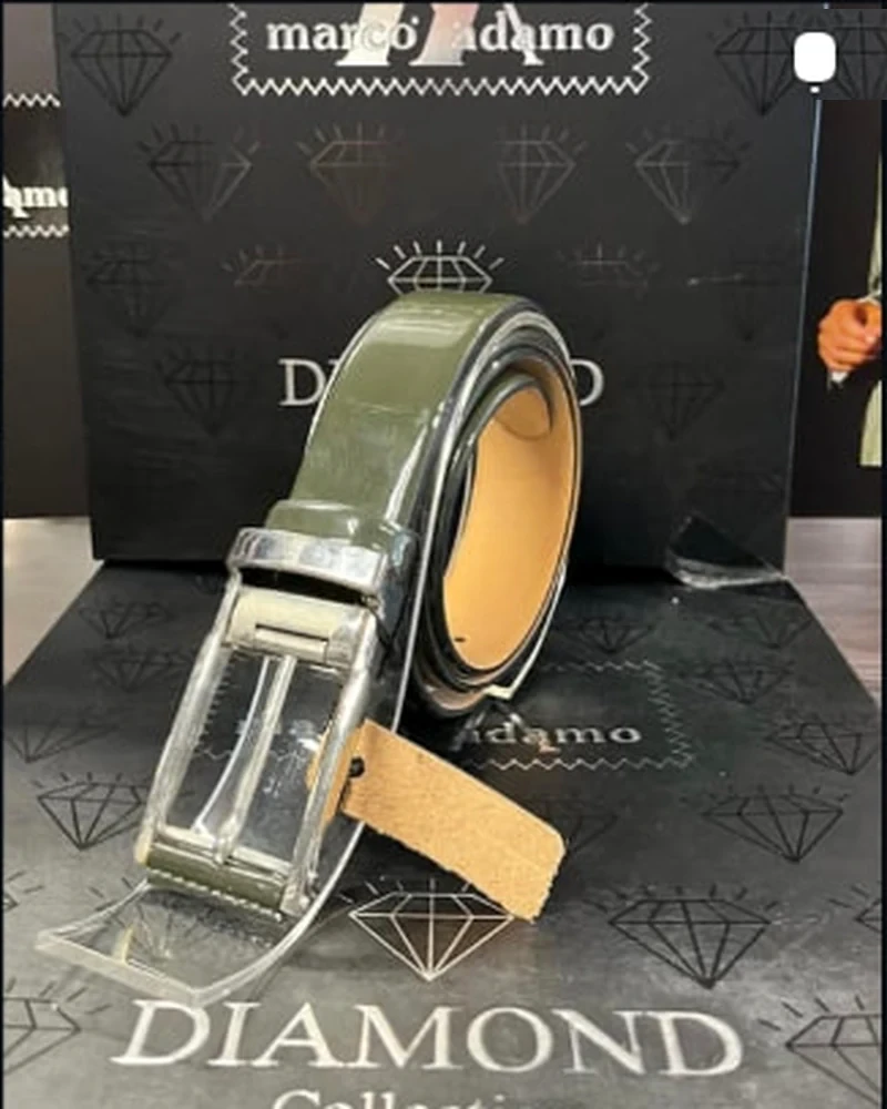 Olive leather belt with silver buckle